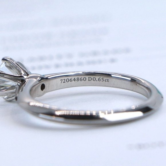 20788 Tiffany & Co. Platinum 0.65ct H VS2 Round Diamond Engagement Ring 5.75 - Picture 5 of 6